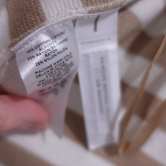 NWT Ann Taylor Cardigan Sweater Sz S Tan Cream Striped Knit Open Front Collared - Picture 8 of 12